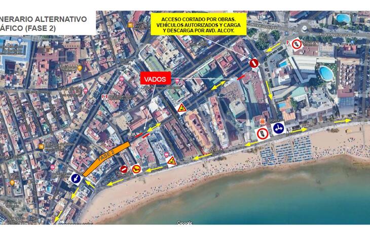 Benidorm reanuda las obras de renovación de la red de agua potable y alcantarillado en la calle Pérez Martorell tras la paralización estival 